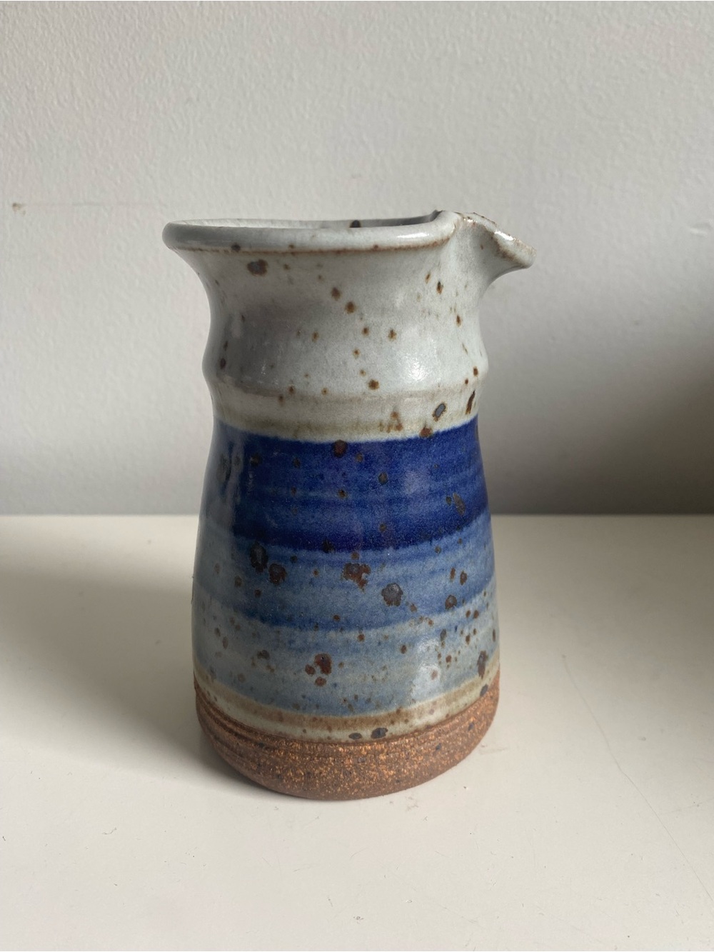 Handcrafted Blue Speckled Ceramic Pottery Pitcher 5” tall